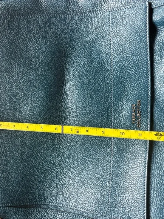 Versace Teal Pebbled Leather Handbag Accent - Picture 3 of 9
